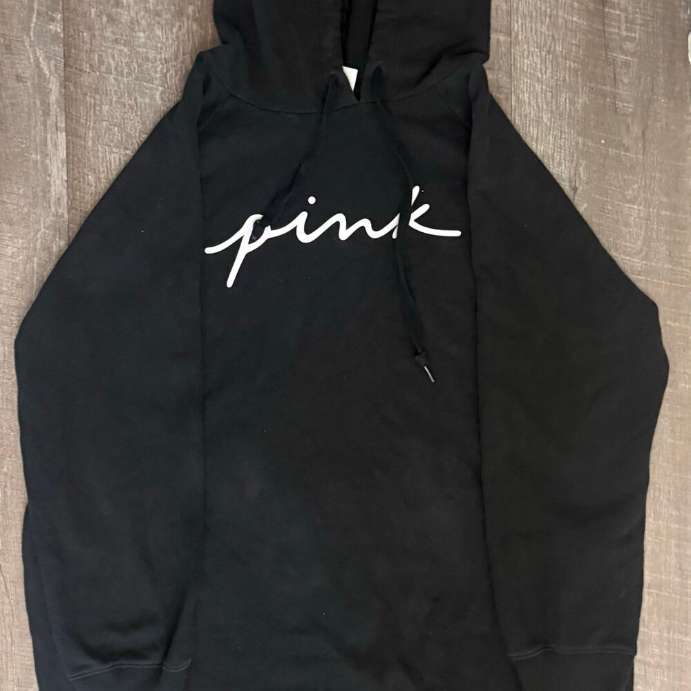 Victoria's Secret PINK Black Hoodie Sweatshirt Size Large